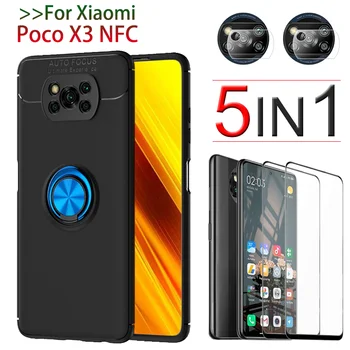 Poco X3 NFC caz, de Protecție, de Sticla + Capac cu Inel,Poco X 3 Cazul Protector Pantalla pentru Xiaomi Pocophone X3 Caz Funda Poco-X3