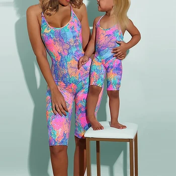 Familie de vară fără Mâneci Tie Dye Bodysuit Mama Și Fiica Yoga Set de Potrivire Copil Fata Salopetă MINI Și MAMA Costum Streetwear