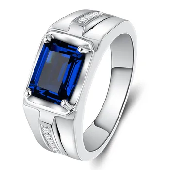 Clasic albastru verde piatra de cristal de smarald safir pietre semipretioase de zirconiu diamante inele pentru bărbați bijuterii de argint de culoare argent bague
