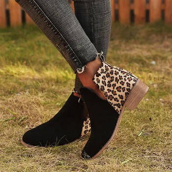 Femei Glezna Cizme Martin Toamna Femei Pantofi Casual Femeie Plat Moda Leopard Platform Aluneca Pe Toc Gros Comod Plus Dimensiune