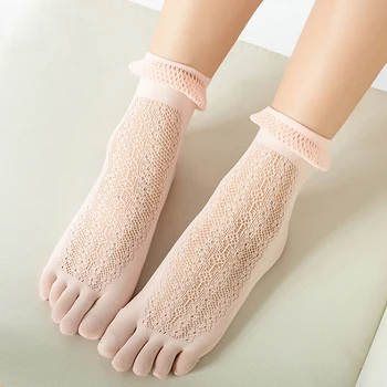 5 Perechi/Lot Nailon Femeie de Cinci Degetul Ciorapi Plasă Subțire Respirabil Dantela de Moda Noutate Harajuku Fericit Sosete Cu Degetele de la picioare UE 35-39