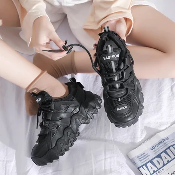 Rimocy 2020 Toamna Respirabil Pantofi Sport Femei Alb-Negru Indesata Pantofi Platforma Femeie Non Alunecare Rularea Pantofi Casual Femei