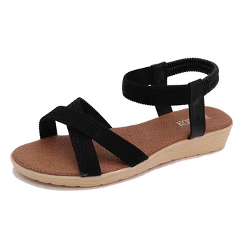 2020 Pantofi de Vara pentru Femeie Sandale glezna Elastic curea Slip-on Sandalias Mujer Gladiator Pene de Plajă, Sandale Plate