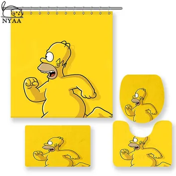 NYAA 4 Buc Simpsons Perdea de Duș Piedestal Covor Capac Capac de Toaletă Mat covor de Baie Set De Baie Decor