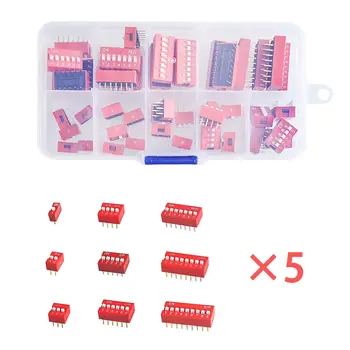 45PCS/LOT Comutator Dip Kit În Cutie 1 2 3 4 5 6 7 8 9Way 2.54 mm Comutator Roșu Snap Switch-uri Mixte Kit Fiecare Set 5PCS