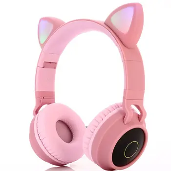 Pisica drăguț Bluetooth 5.0 Cască fără Fir Muzică Hifi Stereo Bass Căști de Lumină LED, Telefoane Mobile Fata de Fiica Căști Pentru PC