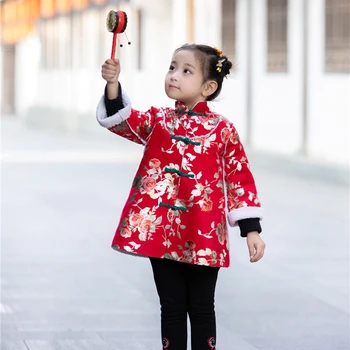 Anul Nou Chinezesc Rochie Tang Copii Costum Copil Fete Broderii Florale Rochii De Cald Iarna Cheongsam Îngroșa Periat Printesa Straturi