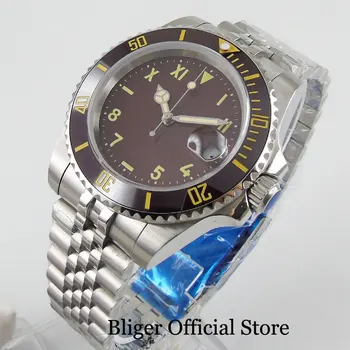 BLIGER Automată Bărbați ceasuri de Mînă 40mm Nologo Cadran Safir de Sticlă Jubilee Curea Bezel Ceramica