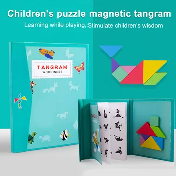 Tangram Magnetic Joc De Călătorie De Copii Adulți Colorat Carte Educațională Montessori A Construi Animale De Oameni Jucărie Din Lemn De Gândire Puzzle