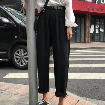 YAMDI coreean streetwear talie inalta blugi pantaloni femei vintage pista direct denim pantaloni femei 2020 primavara toamna pantaloni jean
