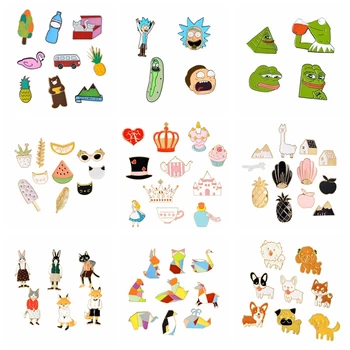QIHE BIJUTERII 4~12 piese într-un set de Desene animate Ace Animale de Fructe Broșe Drăguț Kawaii Email ace de Colectare se Amestecă stil en-Gros