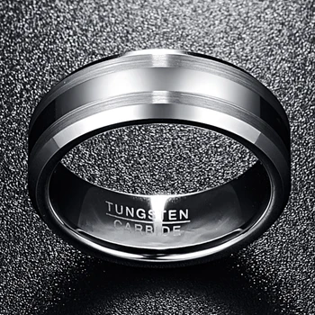 Calitate AAA Bărbați 8mm Lustruit Carbură de Tungsten Inel de Nunta Inele de Bandă Margine Teșite Satin Brushed Dungi Marimea 6 La 14