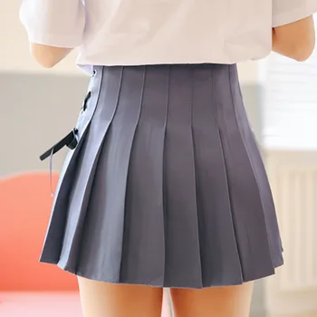 Harajuku Kawaii Talie Mare Bandaj Fusta Plisata Fusta Scurta pentru Femei de Vară 2018 Japoneză Casual Albastru Fusta a-line Școlăriță M225