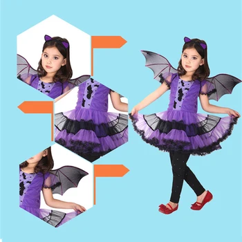 90-160 cm Fete de Halloween Violet Liliac Vampir Printesa Rochie de Aripa Bentita Cosplay Costum Copii Seturi de Clovn Infricosator Haine de Vrajitoare