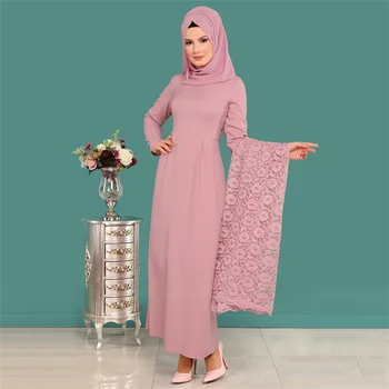 Două Seturi de piese Musulman Abaya Rochie si Sacouri Femei Dantelă Slim Fit Maneca Lunga Kimono Caftan Islamic HIjab Rochii Plus Dimensiune 5XL