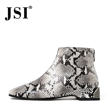 JSI Moda Cald Iarna Cizme Glezna Femeie Low-Toc Patrat Snakskin Femeie Rotund Toe Mozaic din Piele Pantofi de damă JO292