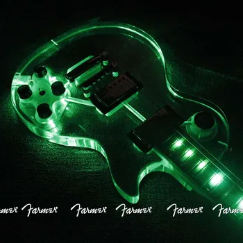 Cu 6 corzi chitara electrica/Acrilice de cristal LED-uri de chitara electrica/Verde LED /22 freturi/Grif maple/transport Gratuit/