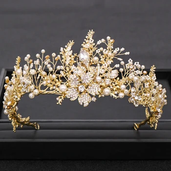 Trendy Coroană De Nunta Lucrate Manual De Aur Baroc Pearl Stras Coroana De Cristal Accesorii De Par De Nunta Coroana De Mireasă Nunta Coroana