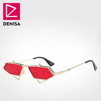 DENISA Celebru Brand de Lux Steampunk ochelari de Soare Vintage Neregulate Roșu Lentile de Ochelari de Soare Femei UV400 gafas de sol mujer G23019