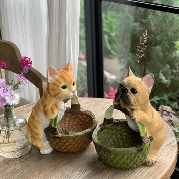 Pisica Câine De Simulare Sculptura Ghiveci De Grădinărit Peisaj Animal Statuie Plante Suculente Vase Manual Rășină Decor Ghiveci De Flori