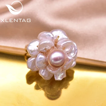 XlentAg Alb Natural de Înaltă Calitate stil Baroc Pearl Floare Inele Perle Roz Pentru Femei Logodna Boho Cadouri de Lux, Bijuterii GR0237