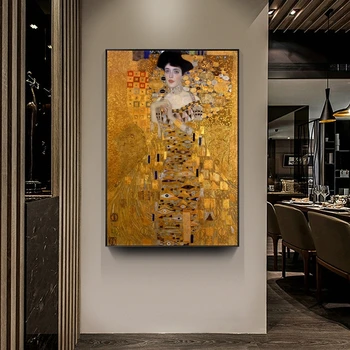 Clasic Celebru Al Lui Gustav Klimt, Sărutul Tablouri Canvas Reproduceri Portretul Adelei Bloch Postere De Arta De Perete Poza Decor Acasă