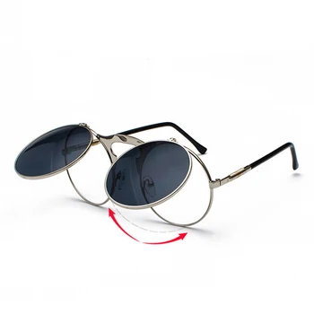 EYECRAFTERS Moda Flip Up Lens Steampunk Retro Vintage Stil Rotund ochelari de Soare de Primăvară Picioare Clapetă Dublă Obiectiv Eyewaer