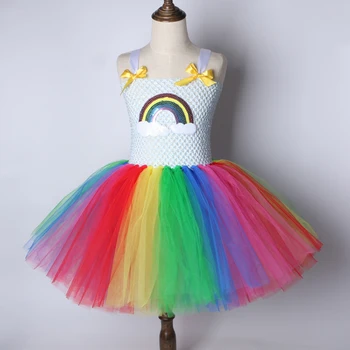 2020 Fete Bomboane Curcubeu Rochie Copii Lollipop Modelare Rochie Fetita Unicorn Costume De Vara Pentru Copii Ziua De Nastere Haine De Petrecere
