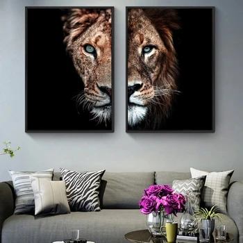 Sălbatic African Leu și Leoaică Familie Canvas Postere de Arta si Imprimeuri Animale Leii Pictura Perete Cuadro Imagini Moderne, Decor Acasă