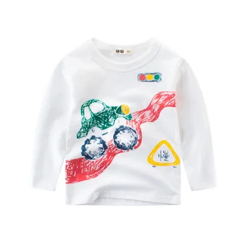 Ideacherry Brand de Primăvară Copii Baieti Mâneci Lungi T-Shirt Bumbac Desene animate Masina Tricou Copii, Haine pentru Copii Baieti Tricou
