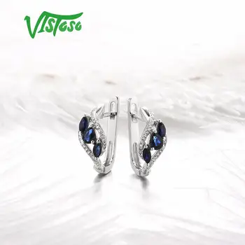 VISTOSO Pur 14K 585 Aur Alb Cercei Safir Albastru Strălucitor Diamant Cercei Pentru Femei Aniversare de Nunta Elegante, Bijuterii Fine