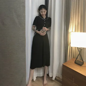 Femei rochie Mozaic Guler de Turn-Down All-meci Retro de Înaltă Calitate, Slim pentru Femei de Vară Stil coreean de sex Feminin Haine cu Maneci Scurte