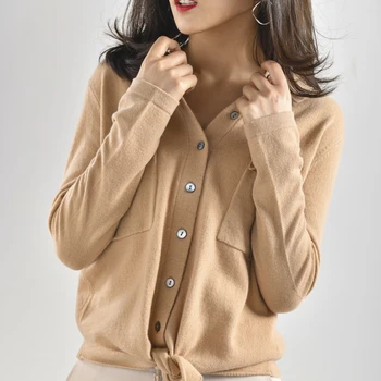 LHZSYY Primavara Toamna Femei Noi Pură Cashmere Cardigan Pulover cu O Culoare Solidă Gât Wild High-end Sacou Scurt bluza Tricot moale