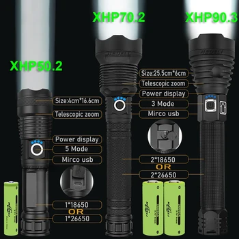 400000 LM Super Puternic XHP90.3 Led-uri Flshlight USB Reîncărcabilă lanterna Tactice xhp70 lanterna munca Lanterna Pentru vanatoare