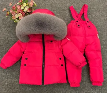 Iarna rusească copilul în jos jacheta costum de băieți și fete în jos jacheta + jos pantaloni 2 piese alb rață jos costum de schi - 30 de grade