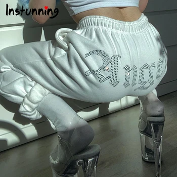 Instunning Pantaloni De Trening Femei Din Bumbac Alb Casual Pantaloni Hip Imprimare De Inalta Talie Pantaloni De Jogging Solid Pantaloni Slim Toamna Anului 2020