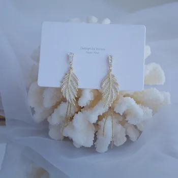 14k Aur veritabil Moda Bijuterii Cristal Frunze Rafinat Ciucure Lung Cercei pentru Femei Petrecere de Vacanță Elegant Zircon Cercel