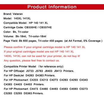 Veteran 140XL 141XL Cartuș de Cerneală compatibile pentru hp 140 141 hp140 hp141 pentru Photosmart C4583 C4283 C4483 C5283 D5363 printer