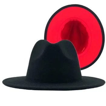 Negru Rosu Mozaic Lână Simțit Jazz Fedora Pălărie Femei Unisex Margine Largă Panama Petrecere Pălărie De Cowboy Barbati Domn Pălărie