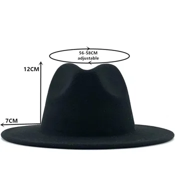 Negru Rosu Mozaic Lână Simțit Jazz Fedora Pălărie Femei Unisex Margine Largă Panama Petrecere Pălărie De Cowboy Barbati Domn Pălărie