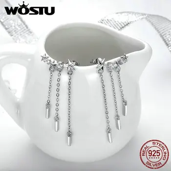 WOSTU Top de Vânzare Argint 925 stralucitoare Stele Ciucuri Picătură Cercei Pentru Femeile Autentice, Bijuterii de Argint Cadou Pentru Soția FIE399
