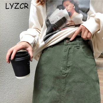LYZCR Vintage Denim Fuste Midi Pentru Femei 2021 Genunchi Lungime Saia Blugi Femei Fusta O Linie Fusta cu Talie Inalta Fusta din Denim de Vară