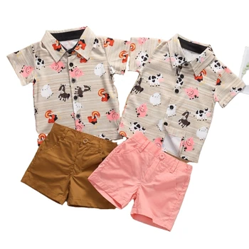 Emmababy 0-5A Summer Infant Baieti Seturi de Haine Animal Print Domn Tricouri Topuri+Solid pantaloni Scurți 2 buc