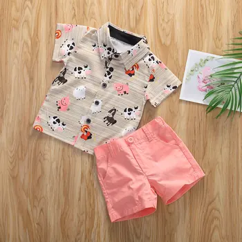Emmababy 0-5A Summer Infant Baieti Seturi de Haine Animal Print Domn Tricouri Topuri+Solid pantaloni Scurți 2 buc