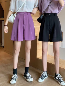 Femei pantaloni largi stil coreean talie mare harajuku ropa de mujer largi picior estetic pantalon femme talie pantacourt violet