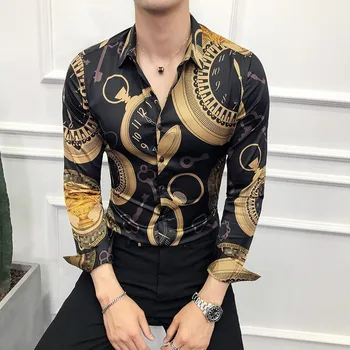 Camasa Casual Barbati Maneca Lunga Aur Tricou 2019 coreean Rochie Slim Fit de Lux Tuxedo Shirt Fashion Night Club Sociale Tricou 6XL
