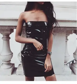 Femei Sexy Negru din PVC cu Fermoar din Latex, Piele Umedă Uite Bodycon Rochie Sexy
