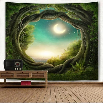3D Natura Copac Gaura Tapiserie de Perete Agățat Luna Tapiserie 3D Home Decor de Perete de Arta Tapiseriei Boho Perete Covor de Fundal Pânză