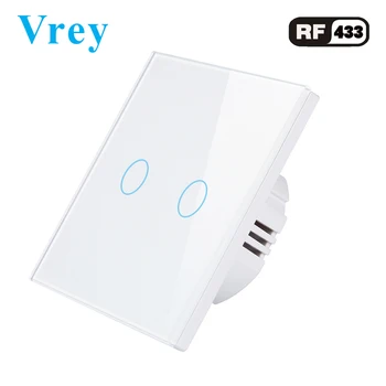 Vrey Wireless Remote Touch Comutator de Perete, Comutator Tactil, Standard UE 1way/2Gang Comutator,rezistent la apa Cristal Panouri de Sticlă Securizată