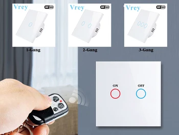 Vrey Wireless Remote Touch Comutator de Perete, Comutator Tactil, Standard UE 1way/2Gang Comutator,rezistent la apa Cristal Panouri de Sticlă Securizată